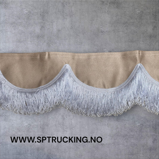 Frontkappe Lys Beige med Hvite frynser 12 Cm