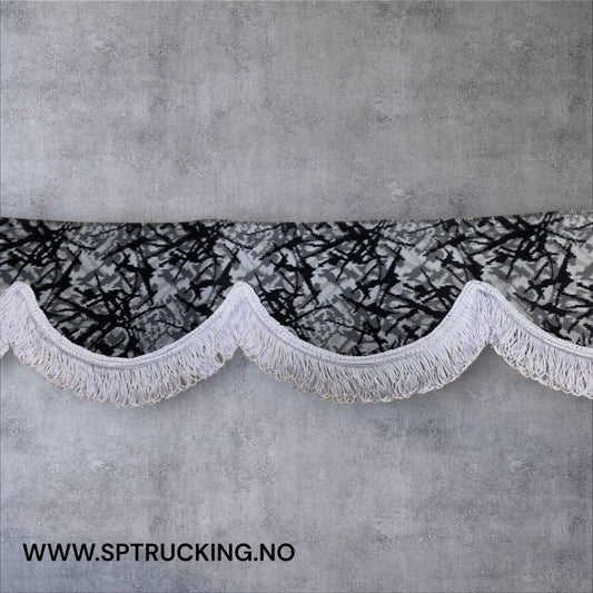 Frontkappe Bus Plysj Grå med hvite frynser 12 Cm