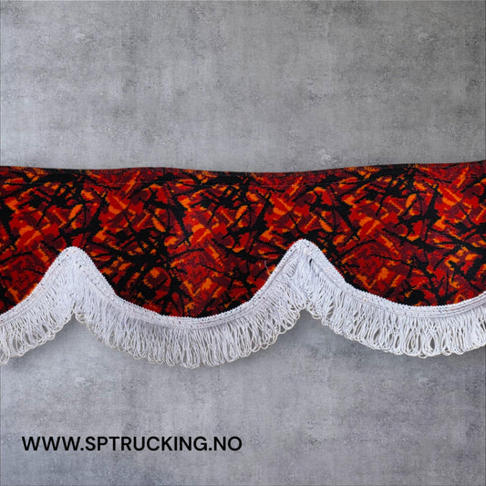 Frontkappe Rød Bus Plysj med Hvite frynser 12 Cm