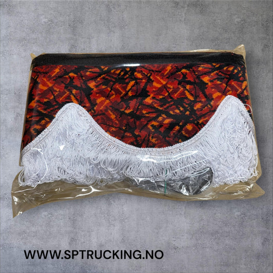 Frontkappe Rød Bus Plysj med Hvite frynser 12 Cm