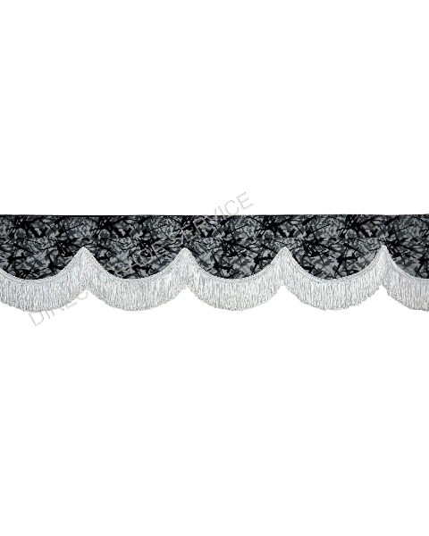 Frontkappe Bus Plysj Grå med hvite frynser 12 Cm