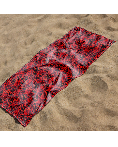 Håndkle i rødt bus plysj motiv.