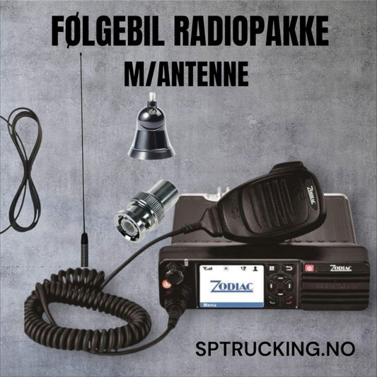 Zodiac D100 Følgebil radio med antenne. Fastmontert med DIN Str.