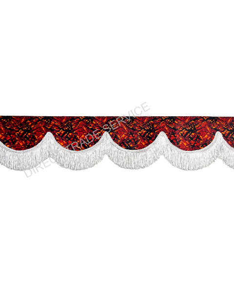 Frontkappe Rød Bus Plysj med Hvite frynser 12 Cm